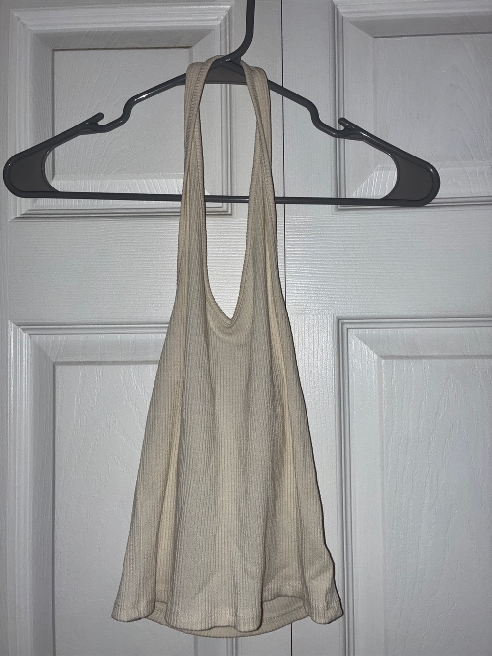 American Eagle Outfitters Ribbed Halter Tank Top - Beige/Cream